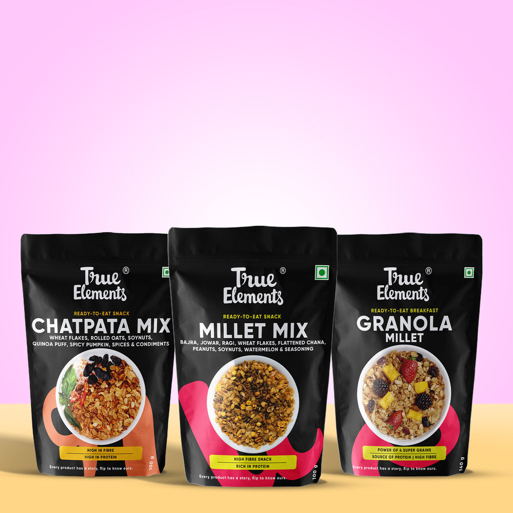 Millet Breakfast & Snack Combo (Millet Mix - 100g, Muesli Chatpata Mix 100g & Millet Granola 140g)